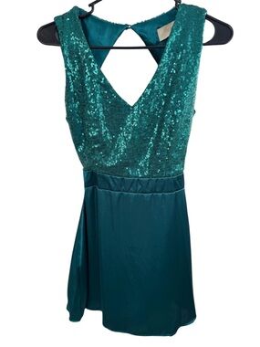 Menina Emerald Green Sequin Mini Dress Size S Open Back Party